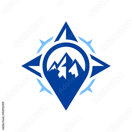 pin compass with mountain logo, place where adventure guide logo design vector