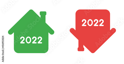 New year 2022 vector concept, house, property prices increase or falll photo