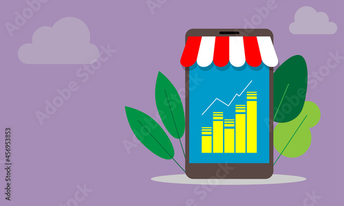 Vector mobile shop and sell concept