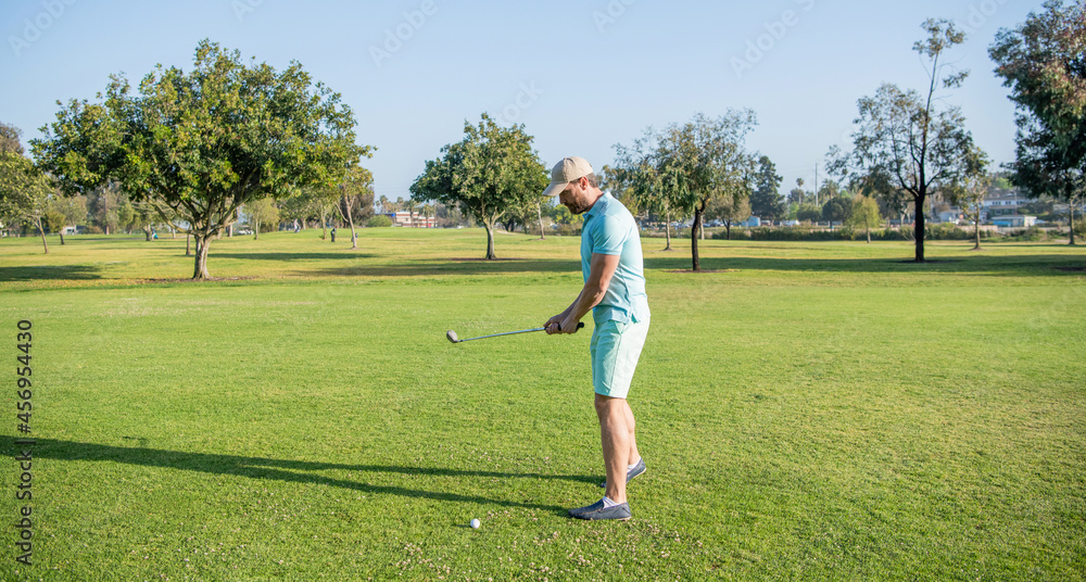 man playing golf game on green grass, sport man playing golf game on green grass, sport