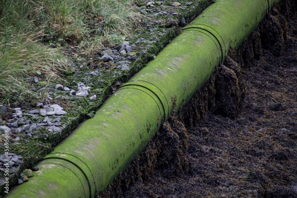 Old Water Pipe at a Town River Estuary Old Water Pipe at a Town River Estuary