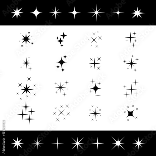 Sparkles icon set. Lights, stars. Glowing light effect of star shining bursts. Bright firework, Christmas decoration twinkle, lens