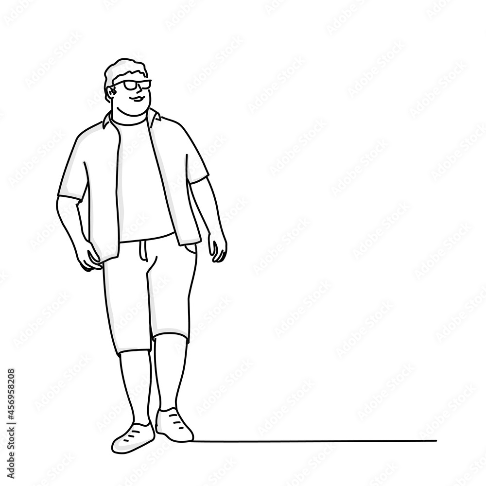 Obraz premium Fat guy with glasses walking.