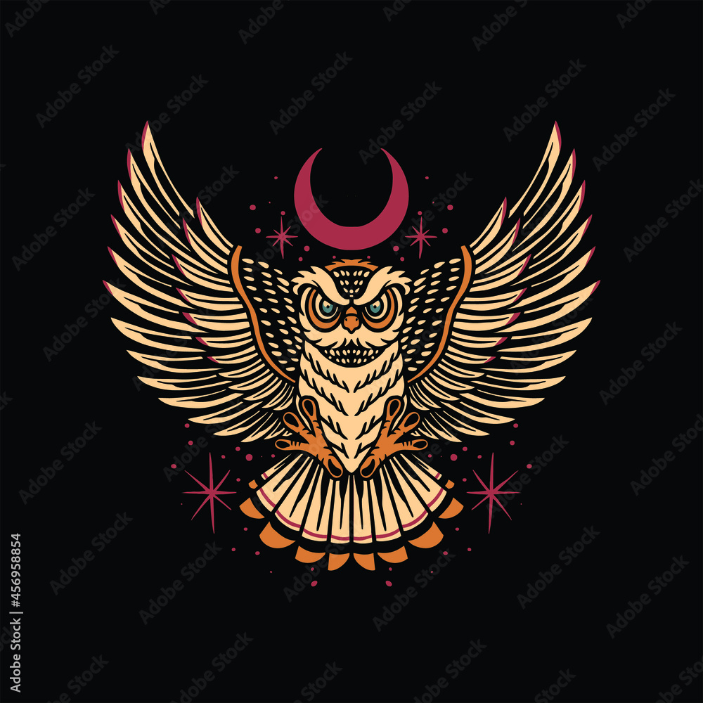 Obraz premium owl tattoo illustration vector design