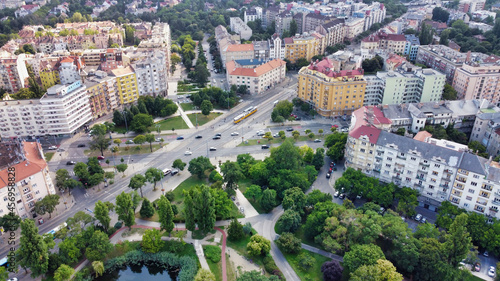 District Bartók. Feneketlen-to park and residential buildings. The intersection of the bocskai way and bartok bela way in Budapest. Hungary. Europe 