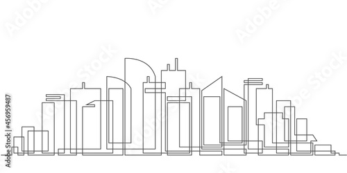 Modern cityscape continuous one line .City skyscrapers .Architecture panoramic landscape.Drawing of skyscrapers, buildings.Vector illustration.