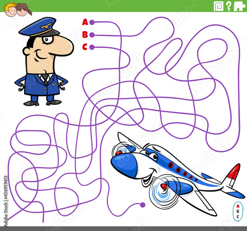 educational maze game with cartoon pilot and plane