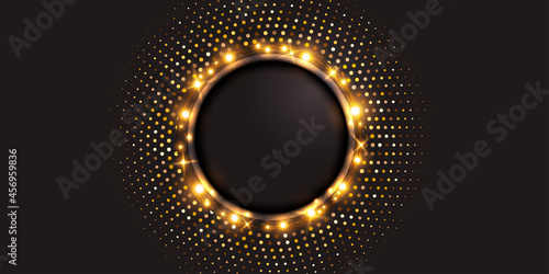 Abstract gold light circle .Background with gold spangles .Golden frame vector.Glitters design template. photo