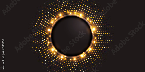 Abstract gold light circle .Background with gold spangles .Golden frame vector.Glitters design template.