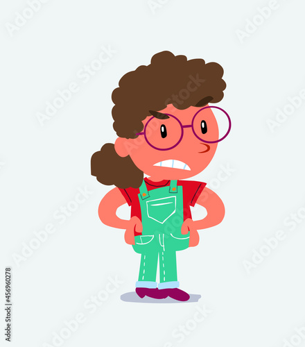  Angry cartoon character of little girl on jeans