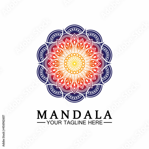 Circle pattern petal Flower Mandala Vector logo template illustration. Colorful template for spiritual retreat or yoga studio,Ornamental business cards,vintage luxury, ornamental decoration
