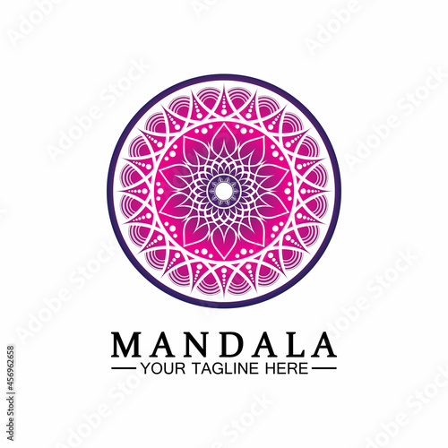 Circle pattern petal Flower Mandala Vector logo template illustration. Colorful template for spiritual retreat or yoga studio,Ornamental business cards,vintage luxury, ornamental decoration
