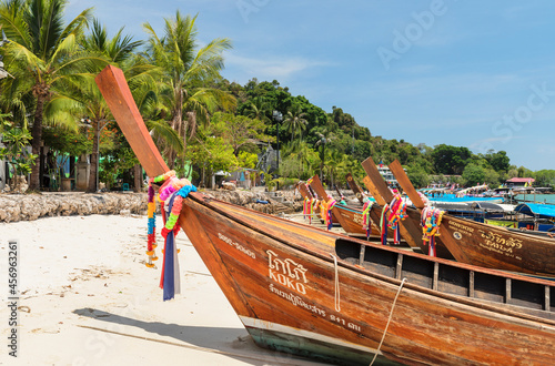 Longtail boat on Ton Sai Beach, Ko Phi Phi Don, Krabi, Andaman Sea, Indian Ocean photo