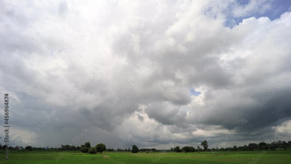 4K-Timelapse, Sky with the stormy cloud of rain over the rice field. 4K-Timelapse, Sky with the stormy cloud of rain over the rice field.