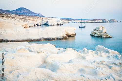 Volcanic rock formations at Sarakiniko on north coast, Sarakiniko, Milos, Cyclades, Aegean Sea photo