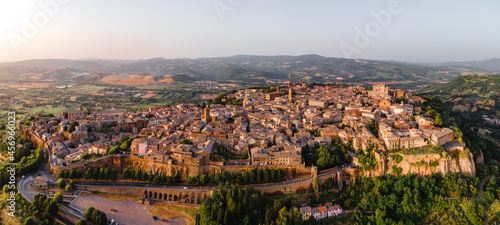 Aerial view of Orvieto at sunset, Orvieto, Umbria