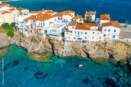 Aerial drone view of iconic and picturesque Andros (Chora) Andros Island, Cyclades photo