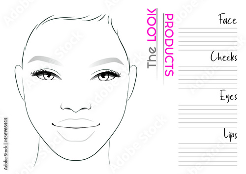 Realistic Makeup Artist Face Chart Blank Template. Vector Illustration
