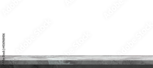 Loft style empty gray cement table, concrete floor, and shelf isolated on a white background to display product, for montage product display or design key visual layout. with clipping path