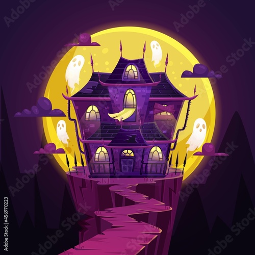 terrifying haunted house background vector design illustration