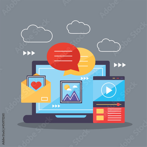 laptop with multimedia icons
