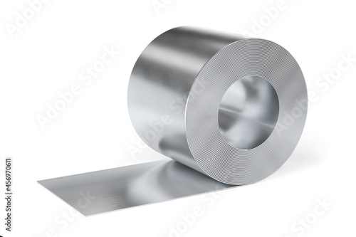 Opened roll of rolled steel sheet isolated on white background. - 3d rendering