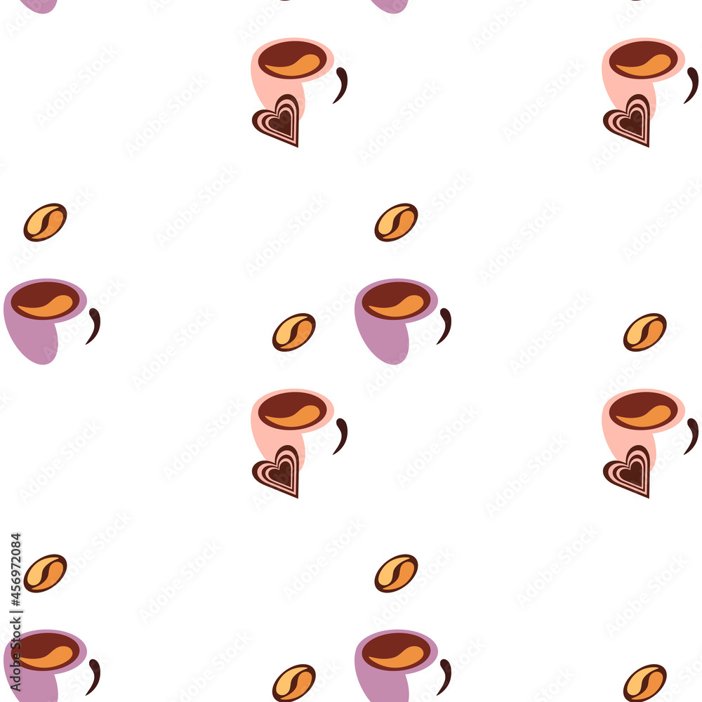 seamless pattern white coffee beans coffee cups vector