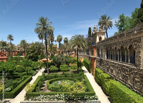typical arabic architecture in Seville, typical places, churches and cathedral of Seville, Spain, Europe.