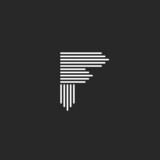 Letter F logo monogram minimal style, black and white smooth parallel thin lines, linear shape typography design element