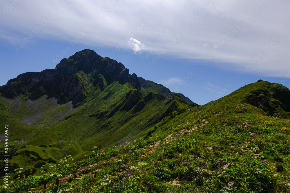 amazing green rocky mountains with a hiking path in the summer amazing green rocky mountains with a hiking path in the summer