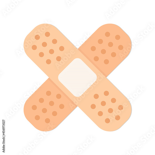 Isolated band aid or sticking plaster vector icon. Crossed adhesive bandage. Flat design illustration against white background.