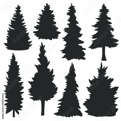 Set of silhouettes of fir trees. Forest silhouettes