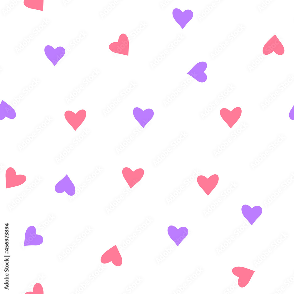 cute seamless pattern with pink and lilac little hearts on a white background. Cute romantic seamless background for Valentine's day