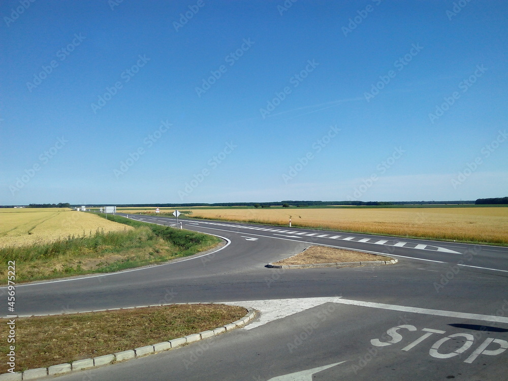 Fototapeta premium Empty junction with safety markings on the road