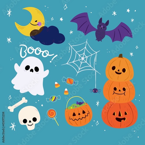 flat halloween element collection starry night vector design illustration