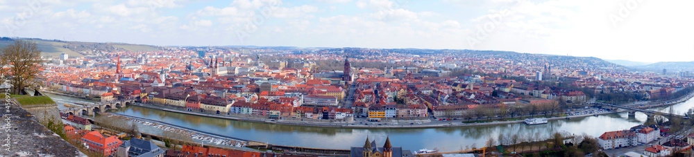 a beautiful cityscape of Wurzburg with Old Main Bridge on a sunny spring day	