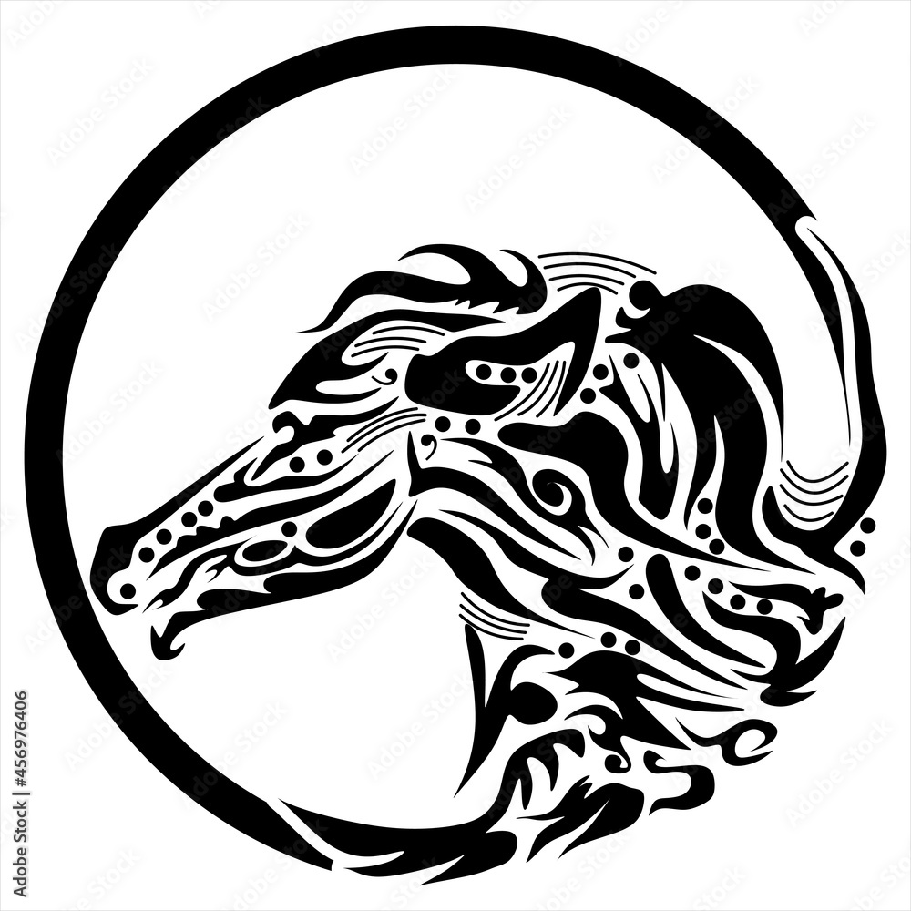 horse head in ornament and circle. Vector illustration of tribal animals and cool abstract elements horse head in ornament and circle. Vector illustration of tribal animals and cool abstract elements
