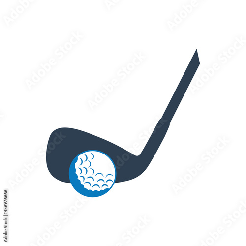 Color golf ball with tee and iron flat icon. Simple editable eps vector usable for web and print items.