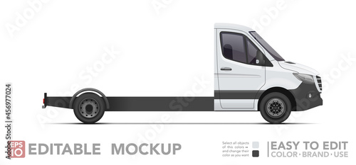 Editable cab chassis van mockup. Realistick van on white background. Vector illustration. Collection