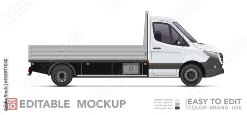 Editable cargo van mockup. Realistick van on white background. Vector illustration. Collection