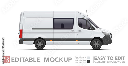 Editable passenger van mockup. Realistick van on white background. Vector illustration. Collection