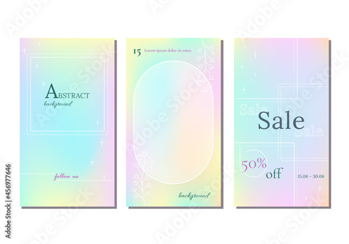 Editable social media frames, story templates. Gradient Aesthetic, elegant vibrant background. Futuristic vibe Layout for business: sale, shop, follow. For fashion online shops, brand, Beauty salon