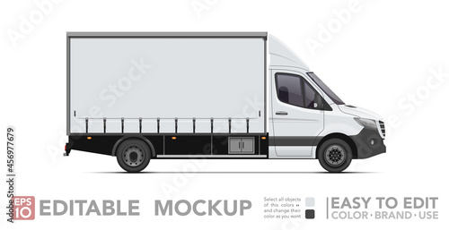 Editable cargo van mockup. Realistick van on white background. Vector illustration. Collection
