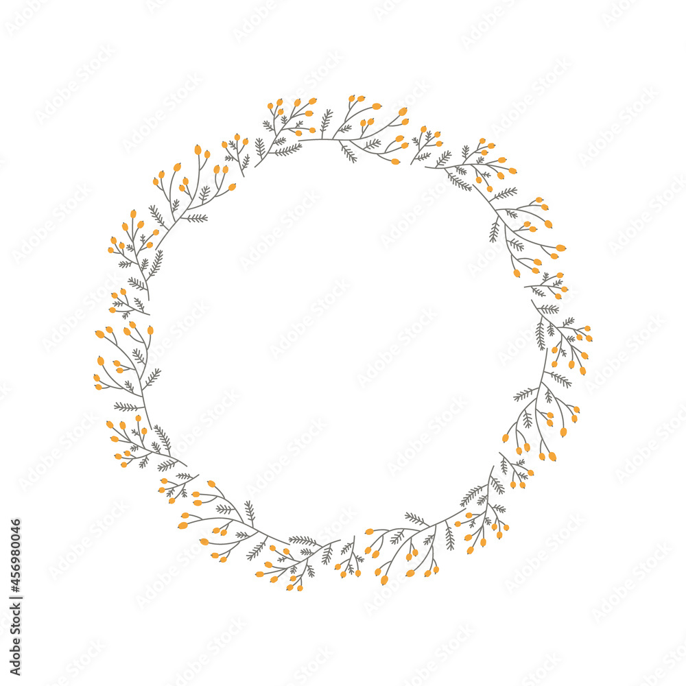 Vector wreath of plant branches. Round frame with place for text isolated on white background