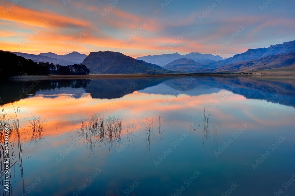 SUNSET REFLECTIONS IS MOUNTAIN LAKE. South Africa