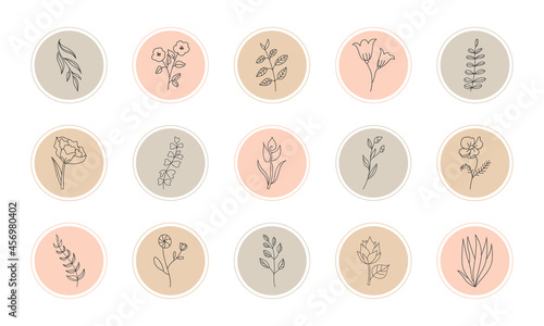 Hand drawn floral stories highlight cover set vector
