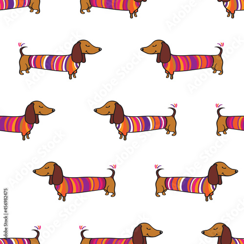 Seamless pattern with little cute dogs for gift wrap, kids textile or book covers, wallpapers and scrapbook. Vector