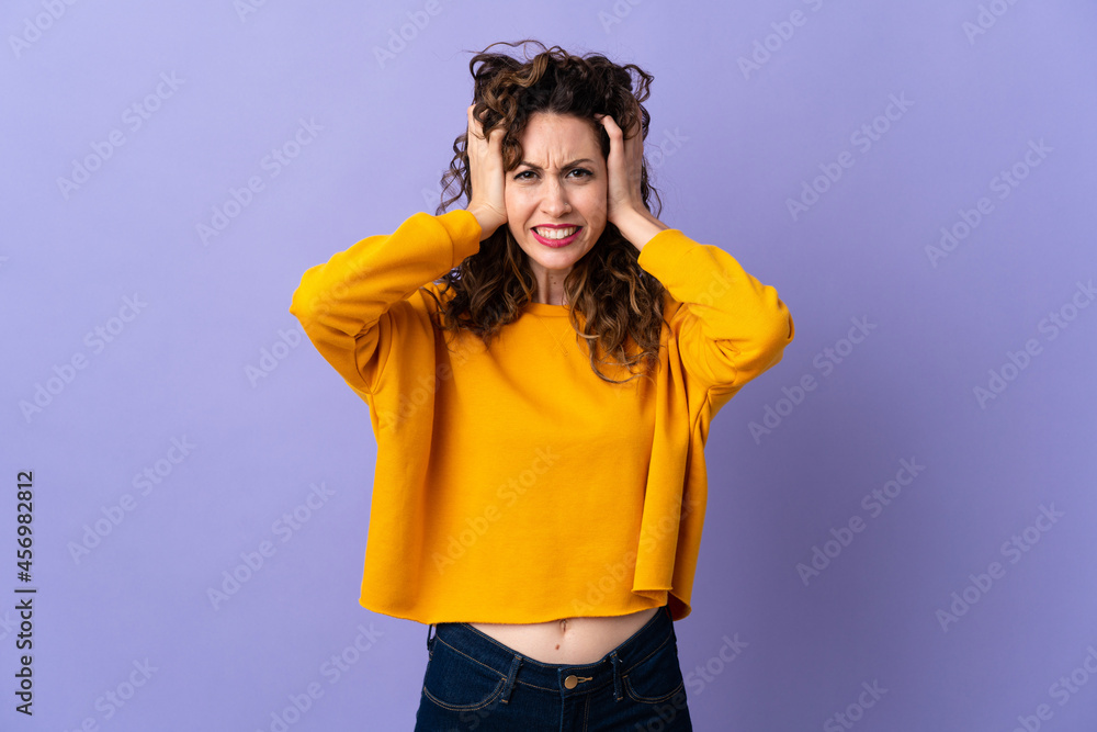 Young caucasian woman isolated on purple background doing nervous gesture Young caucasian woman isolated on purple background doing nervous gesture