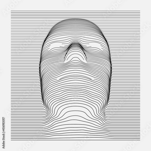 Human Face Shape Out of Horizontal Lines or Slices Over White Background