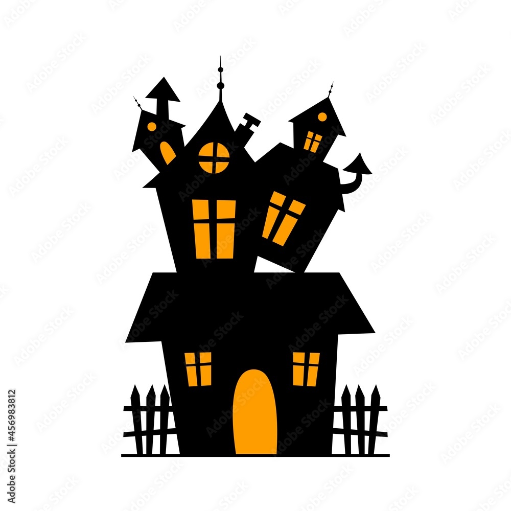 The silhouette of the house. A haunted castle in a cartoon style. The Halloween holiday